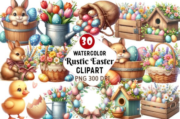 Download Watercolor Rustic Easter Clipart - Premium Resources